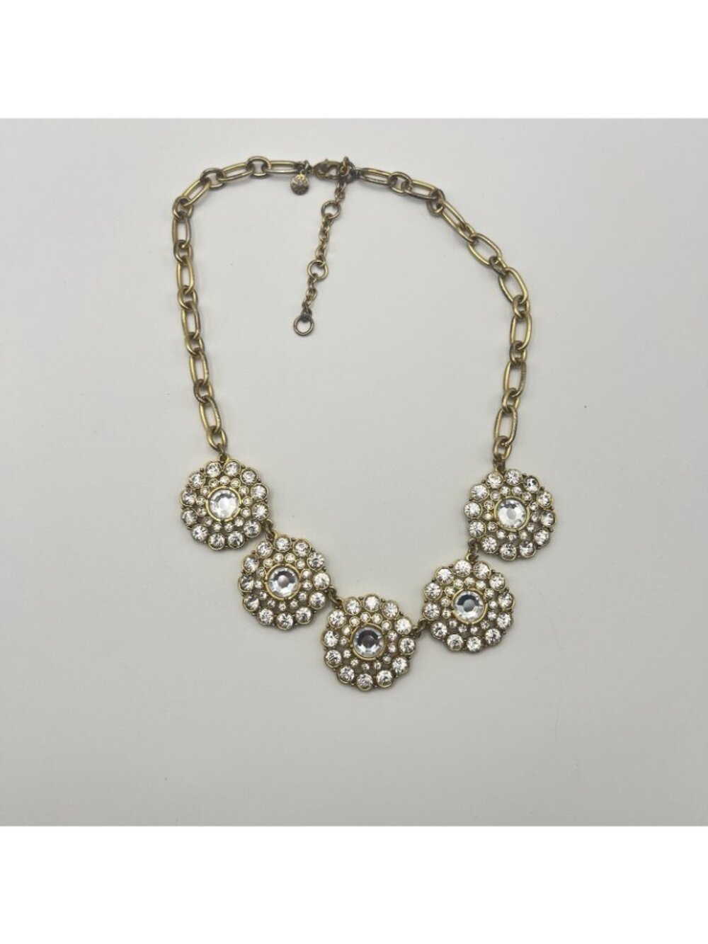 J Crew Crystal Stone Flower Floral Gold Tone Statement Bib Necklace 18-21" Glam - Picture 2 of 7